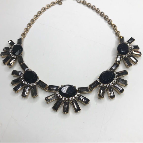 J. Crew Statement Necklace Black Smoked Crystals - Picture 1 of 8